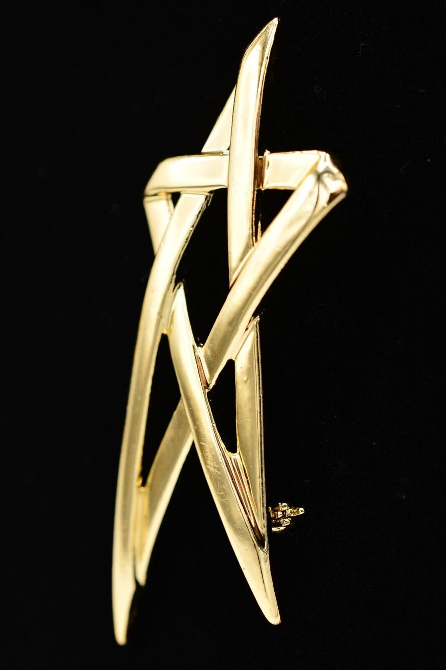 AJC Vintage Christmas Star Pin Brooch Metallic Gold Holiday Signed NOS 80s BinA9